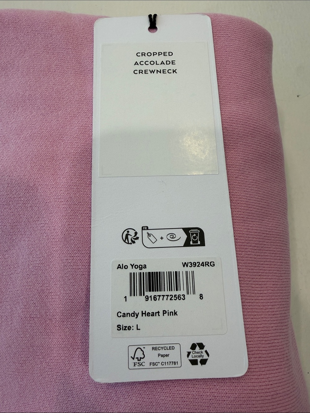 Alo cropped Accolade Crewneck size L in Candy Heart Pink - Picture 3 of 4